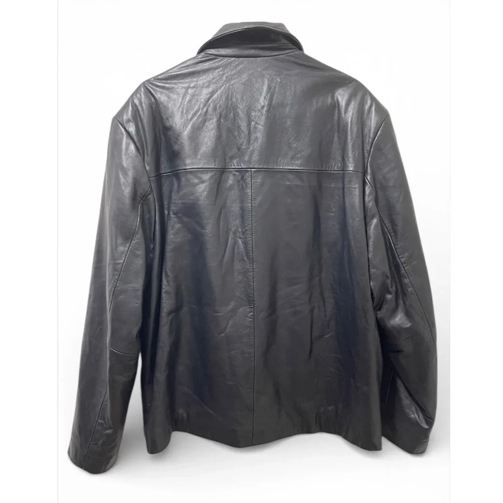 IZOD Men's Black Leather Jacket Full Zip Lined Size XL Classic Style - Picture 3 of 16